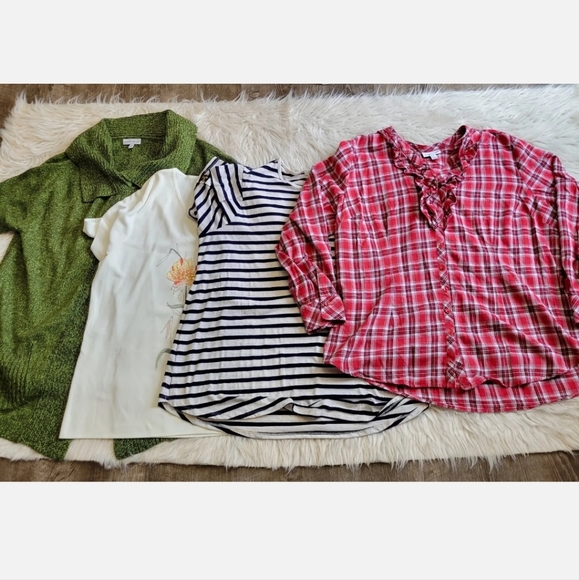 Lot Of 4 Womens Shirts 1X Blouse Tops Fashion Bug Short Sleeve Cardigan Plaid - Picture 2 of 9